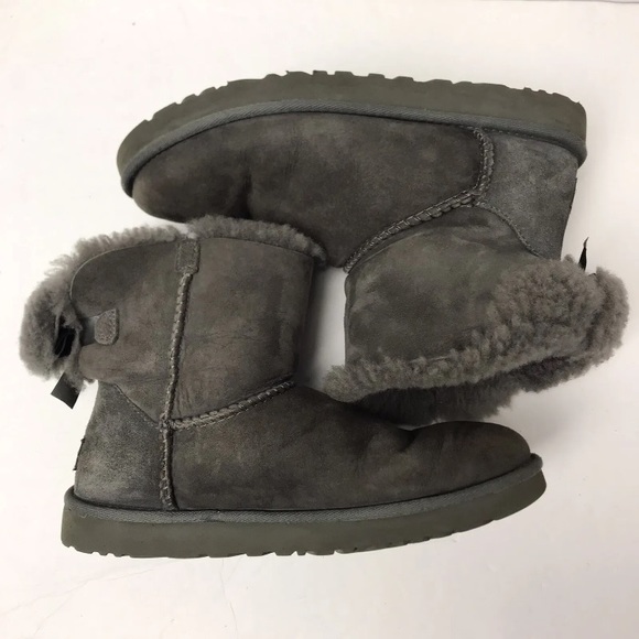 UGG Australia Women’s 8 Gray Mini Bailey Bow II 1005062 Ankle Winter Snow Boots - Picture 9 of 11